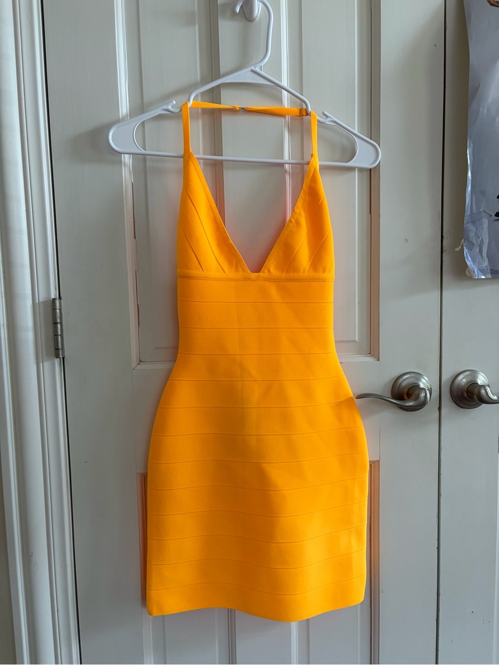 Orange Spaghetti-Strap Open Back Bodycon Dress
